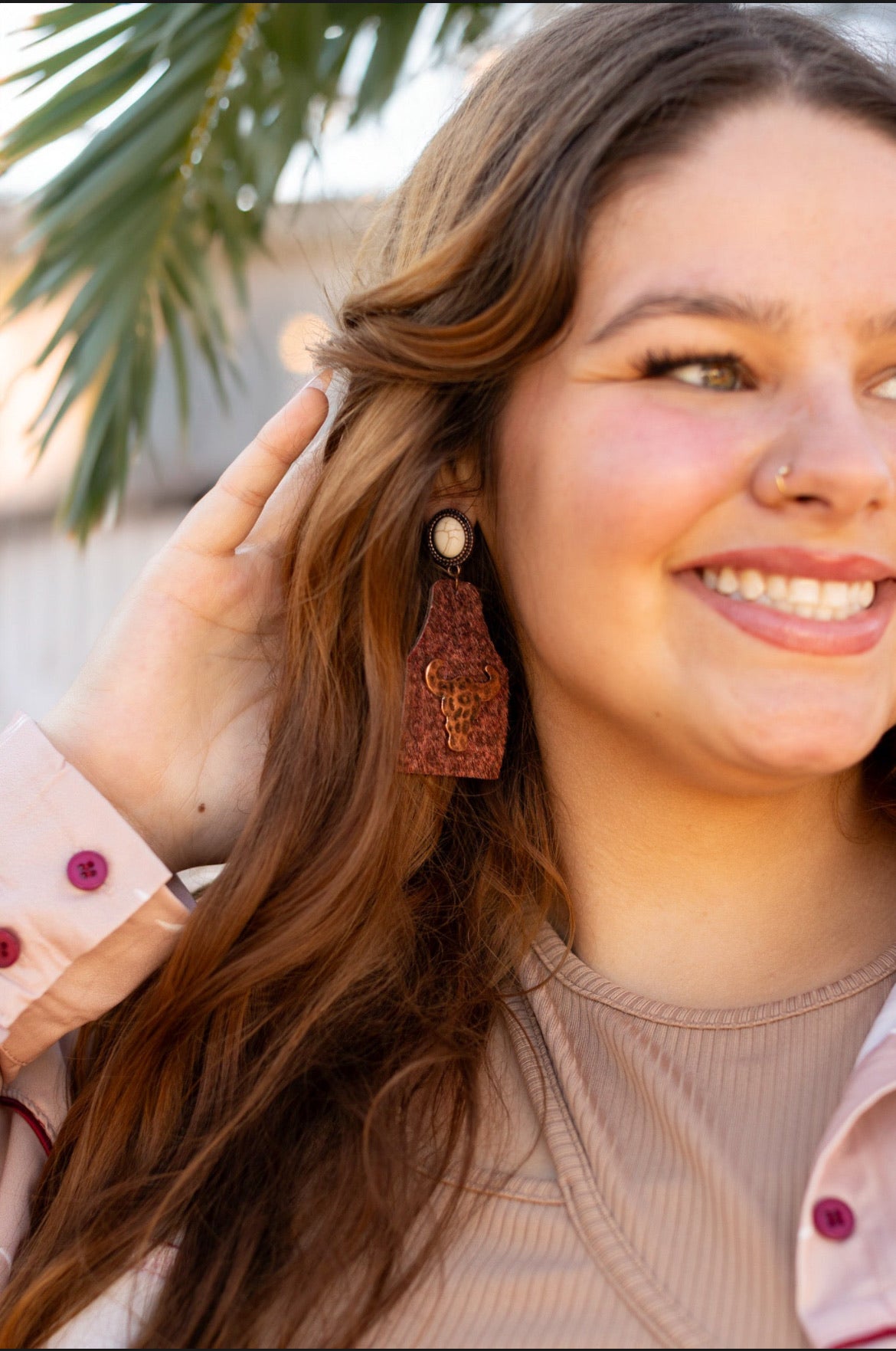 Steer head Cowhide Cattle Tag Dangle Earrings