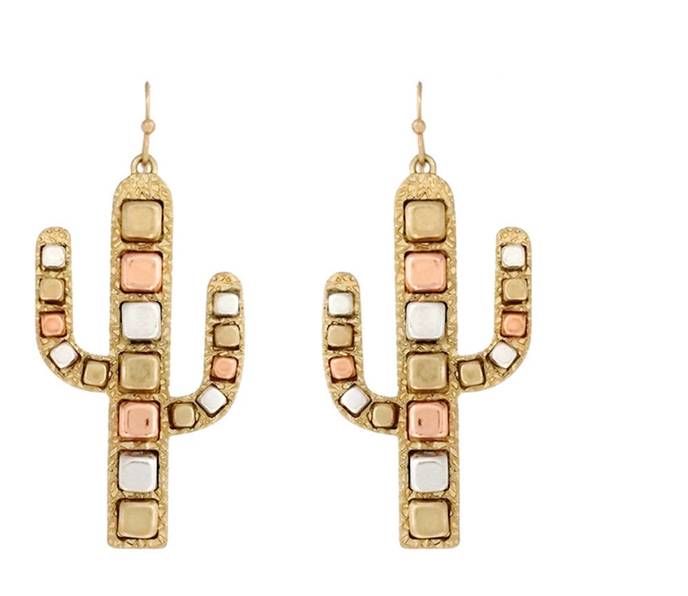 Pearl and Bronze Cactus Dangle Earrings