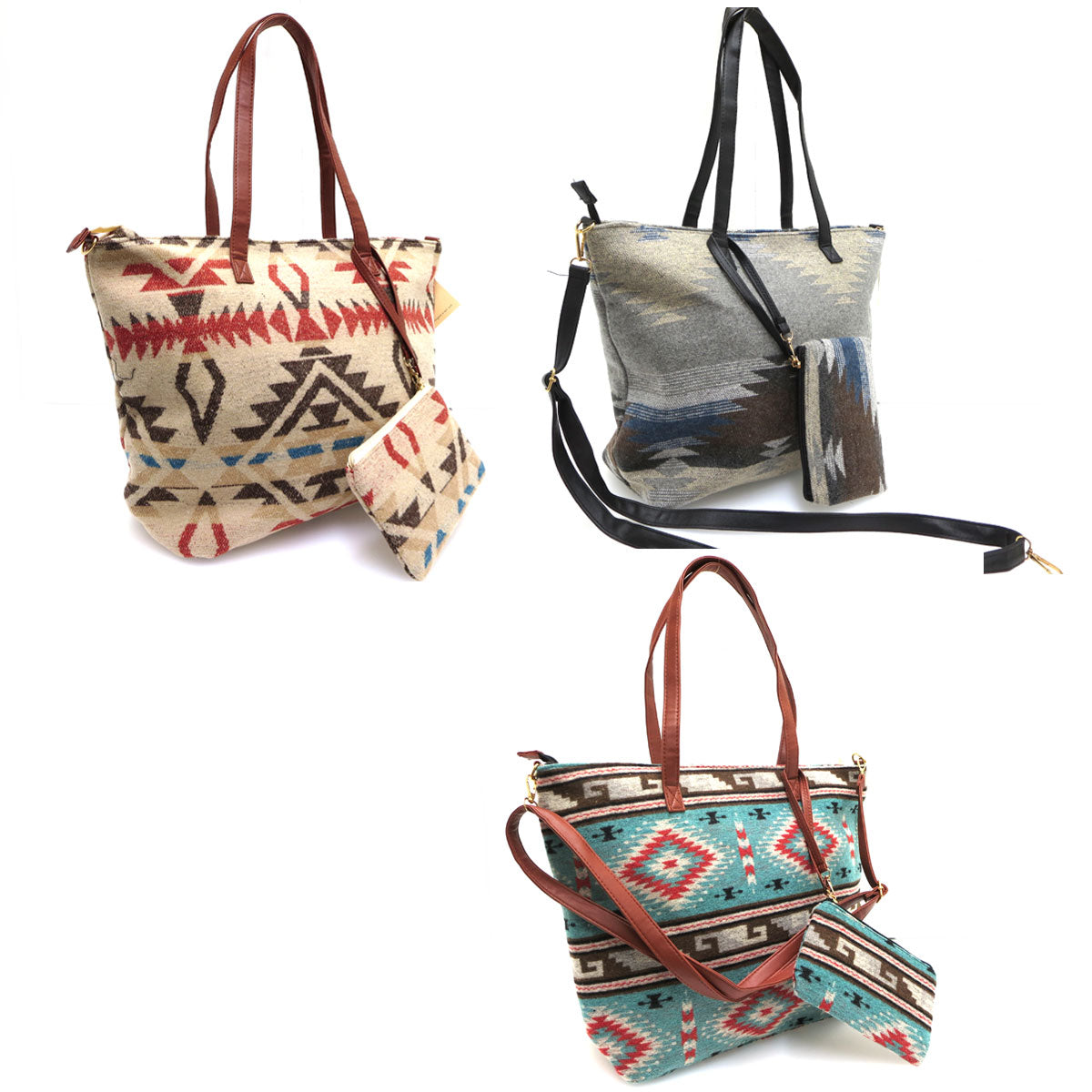 Aztec Tapestry Tote Shoulder Handbag with a Small Matching Wristlet