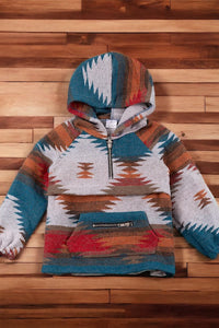 Kids Teal and Brown Aztec Style Pullover Jacket