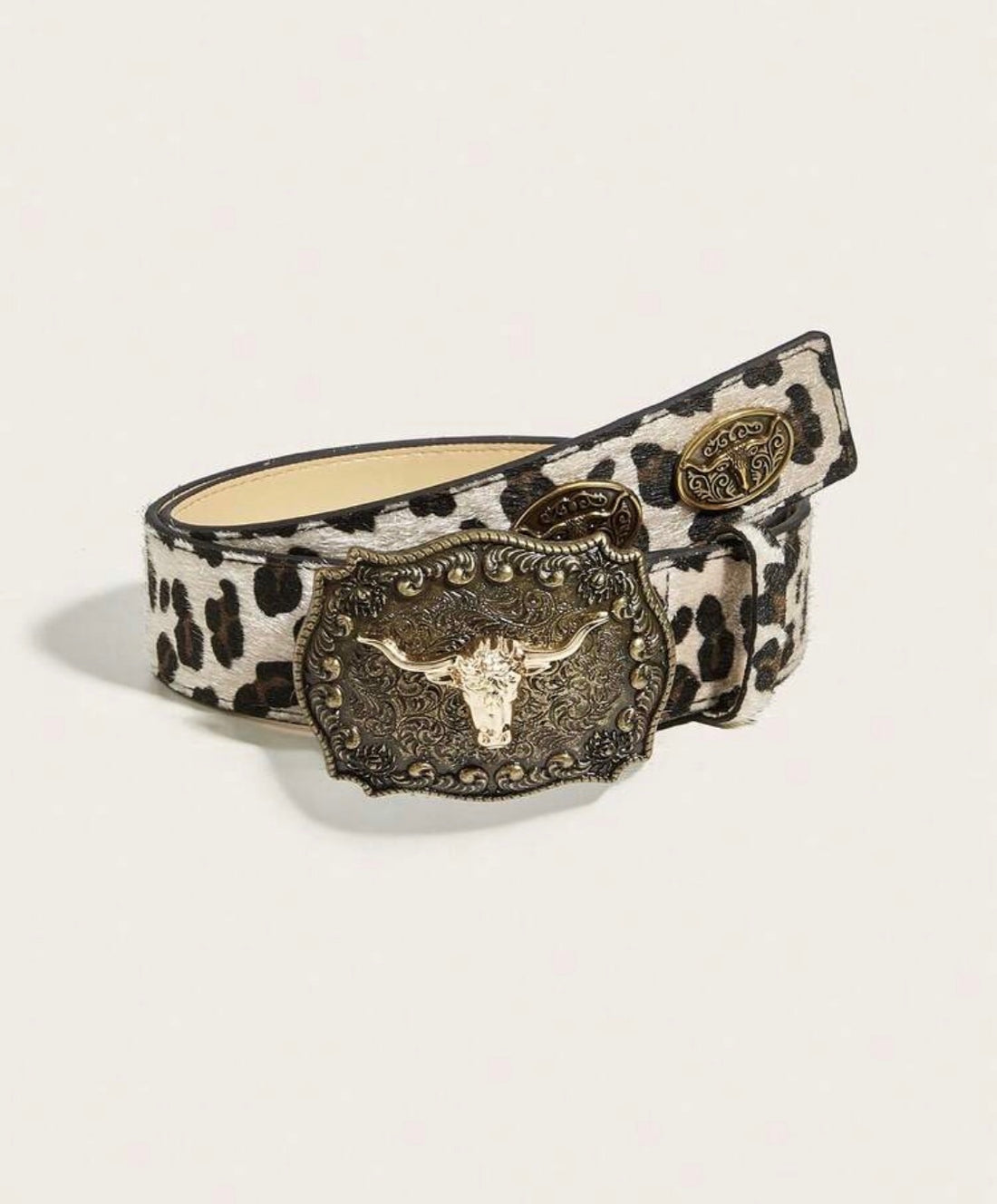 Fashion Buckle Ox Head Velvet Leopard Print Hair On Belt
