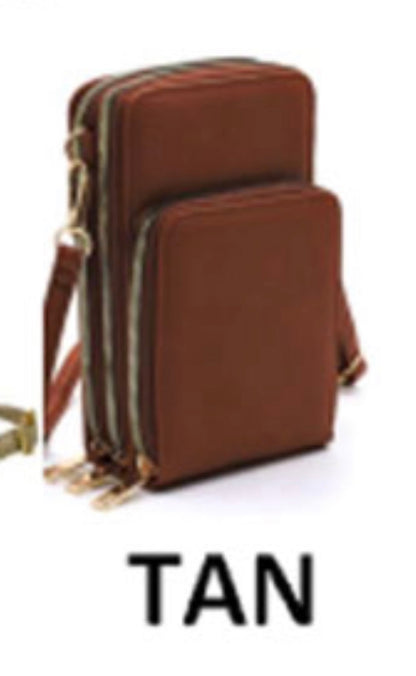 Vegan Leather 3 Pocket Crossbody Cellphone Organizer