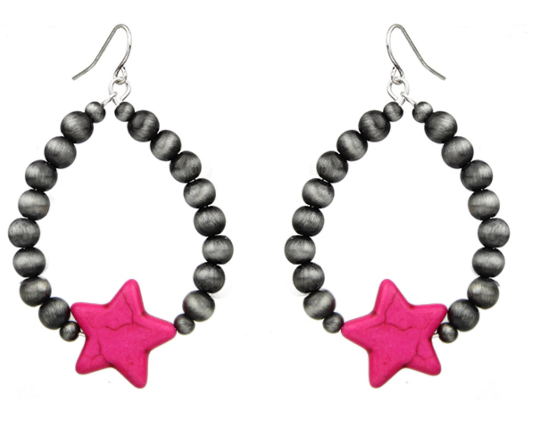 Beaded Star Hematite Drop Earrings