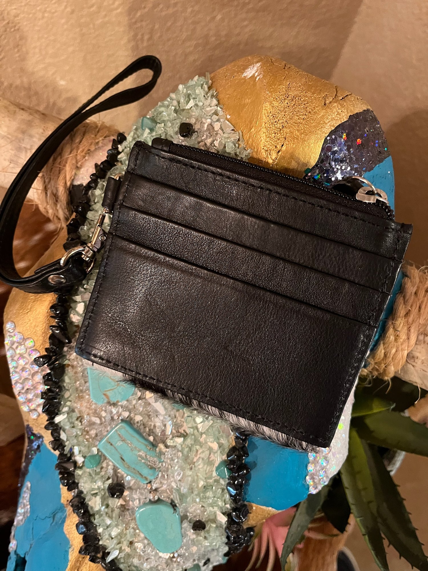 Cowhide &amp; Leather Wristlet Wallet