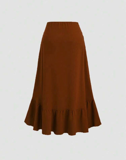 Rich Brown Summer Elegant High-Low Hemline Skirt