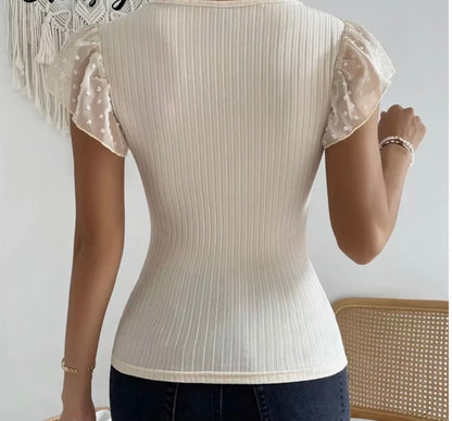 Breezaya Swiss Dot Butterfly Sleeve Keyhole Top