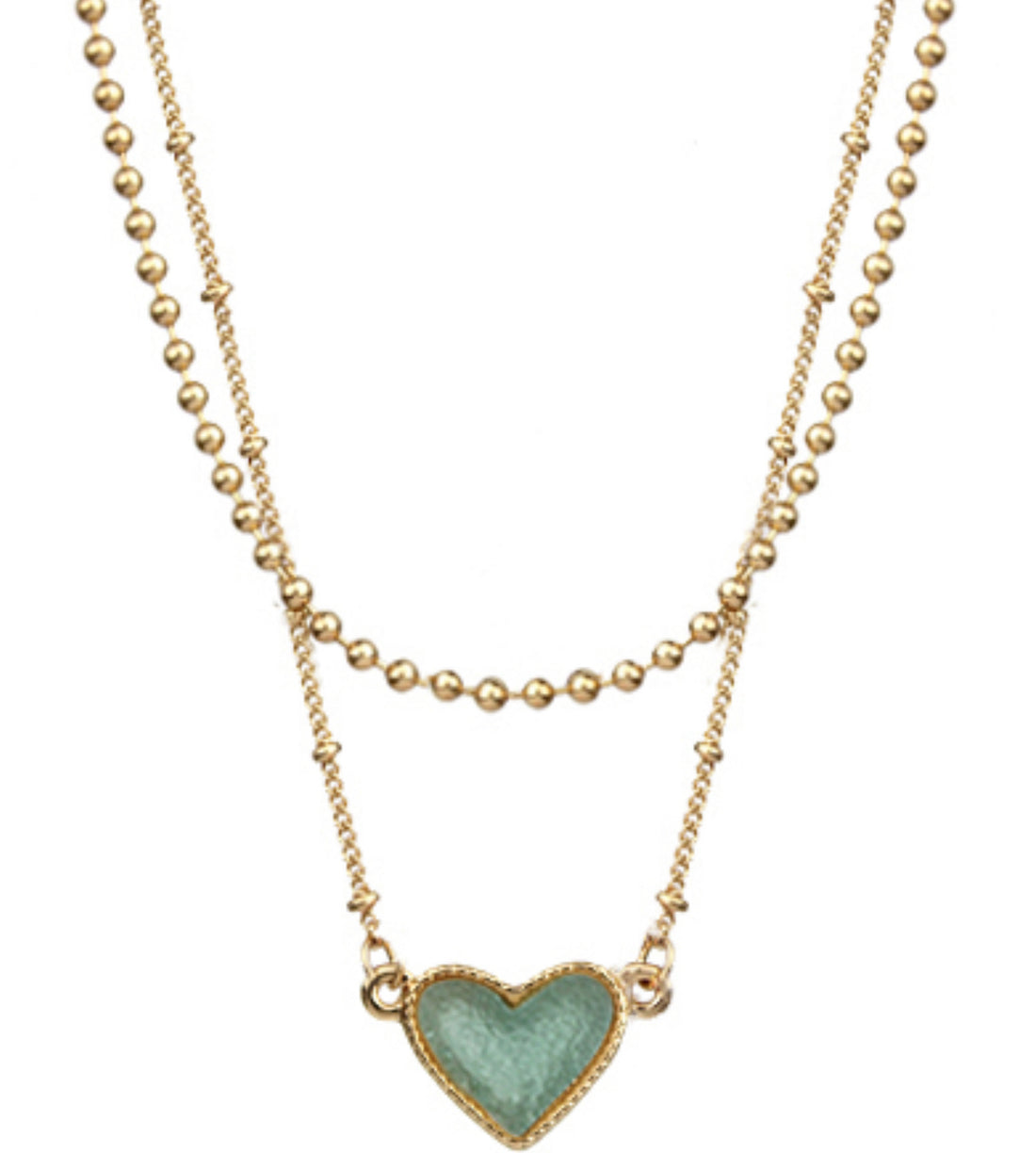 Small Druzy Heart Shaped Layered Pendant Necklace In Goldtone with Matching Earrings