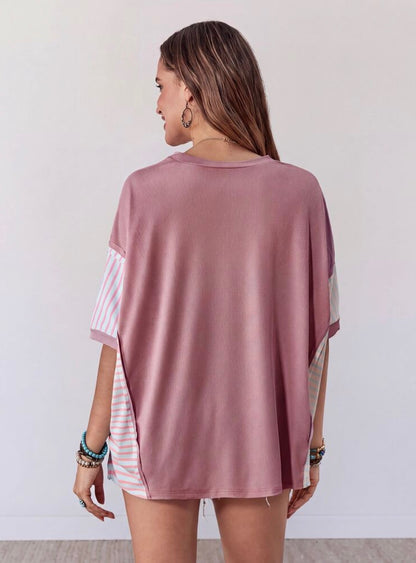 American Casual Striped Patchwork Top