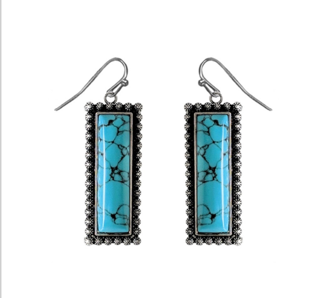 Rectangle Turquoise Dangle Earrings