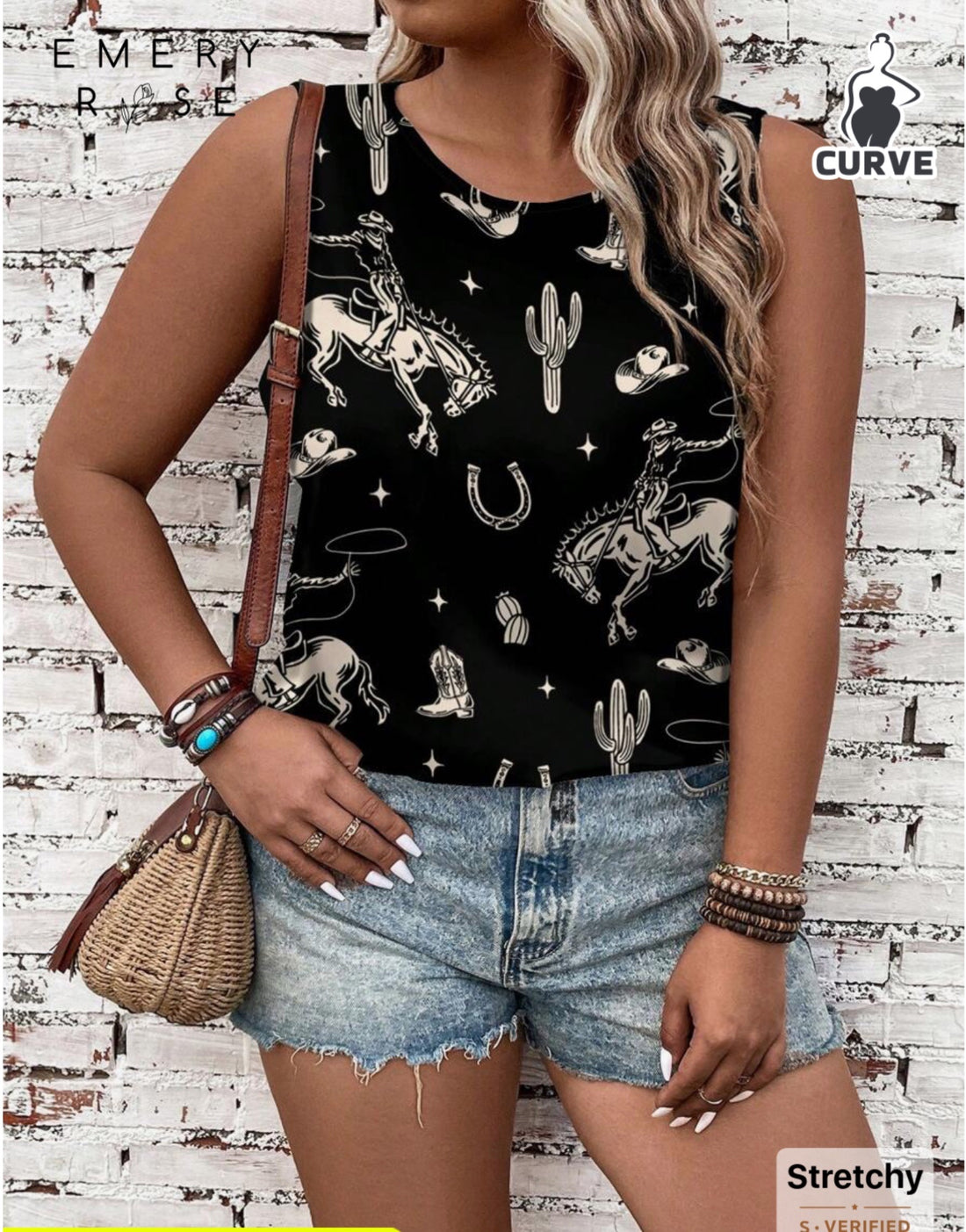 Emery Rose Plus Size Western Horse Graphic Tank Top