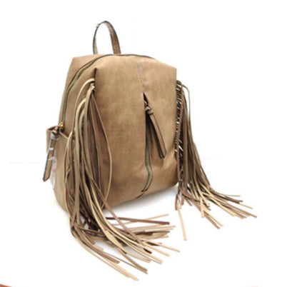 Convertible Backpack with Front Zip Pocket and Side Fringe