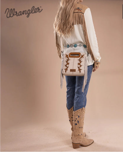 Wrangler Top Handle Boot Scroll Fringe Tote/Crossbody Purse