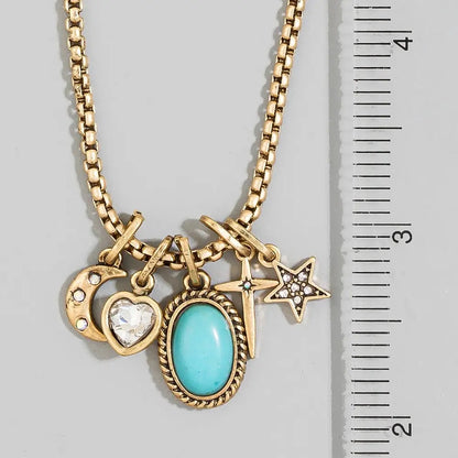 Western Turquoise &amp; Celestial Multi Charm Necklace
