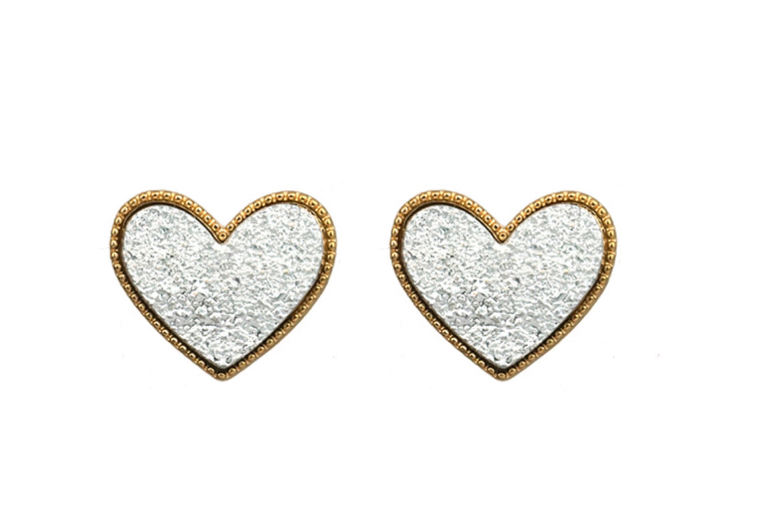 Large Druzy Heart Stud Earrings