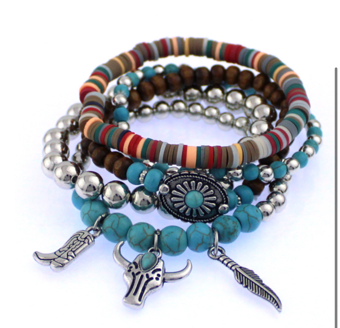 Western Style Layered Beaded Charm Bracelet