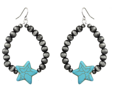 Beaded Star Hematite Drop Earrings