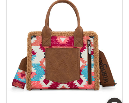 Wrangler Sherpa Southwestern Print Small Canvas Crossbody Tote