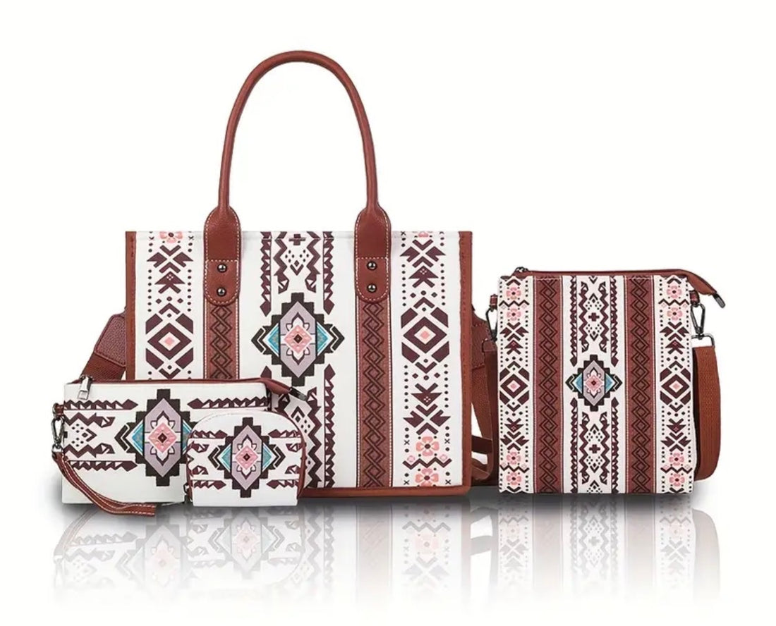 4pc. Bohemian Western Canvas Tote