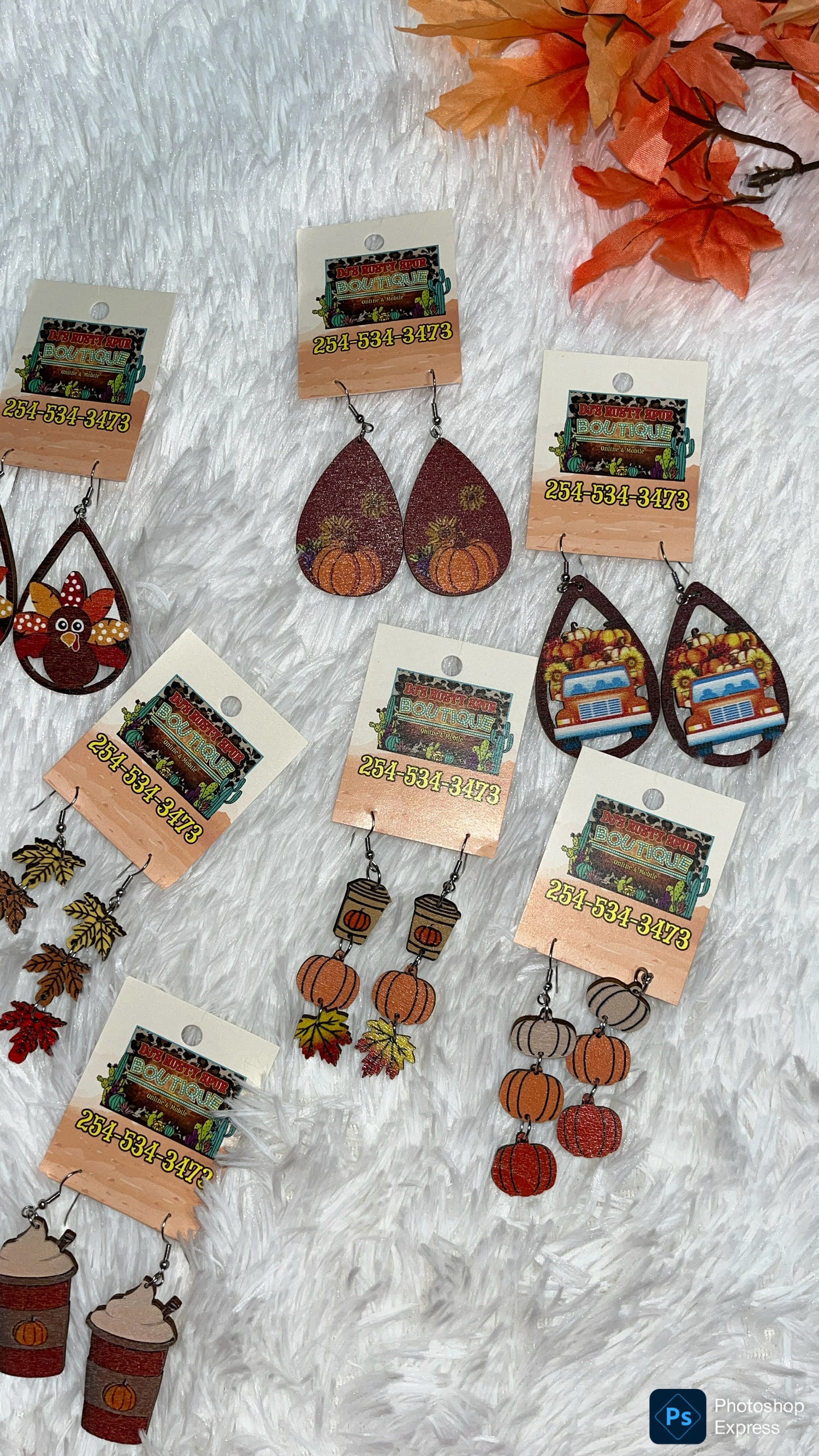 Fall Themed Wooden Dangle Earrings