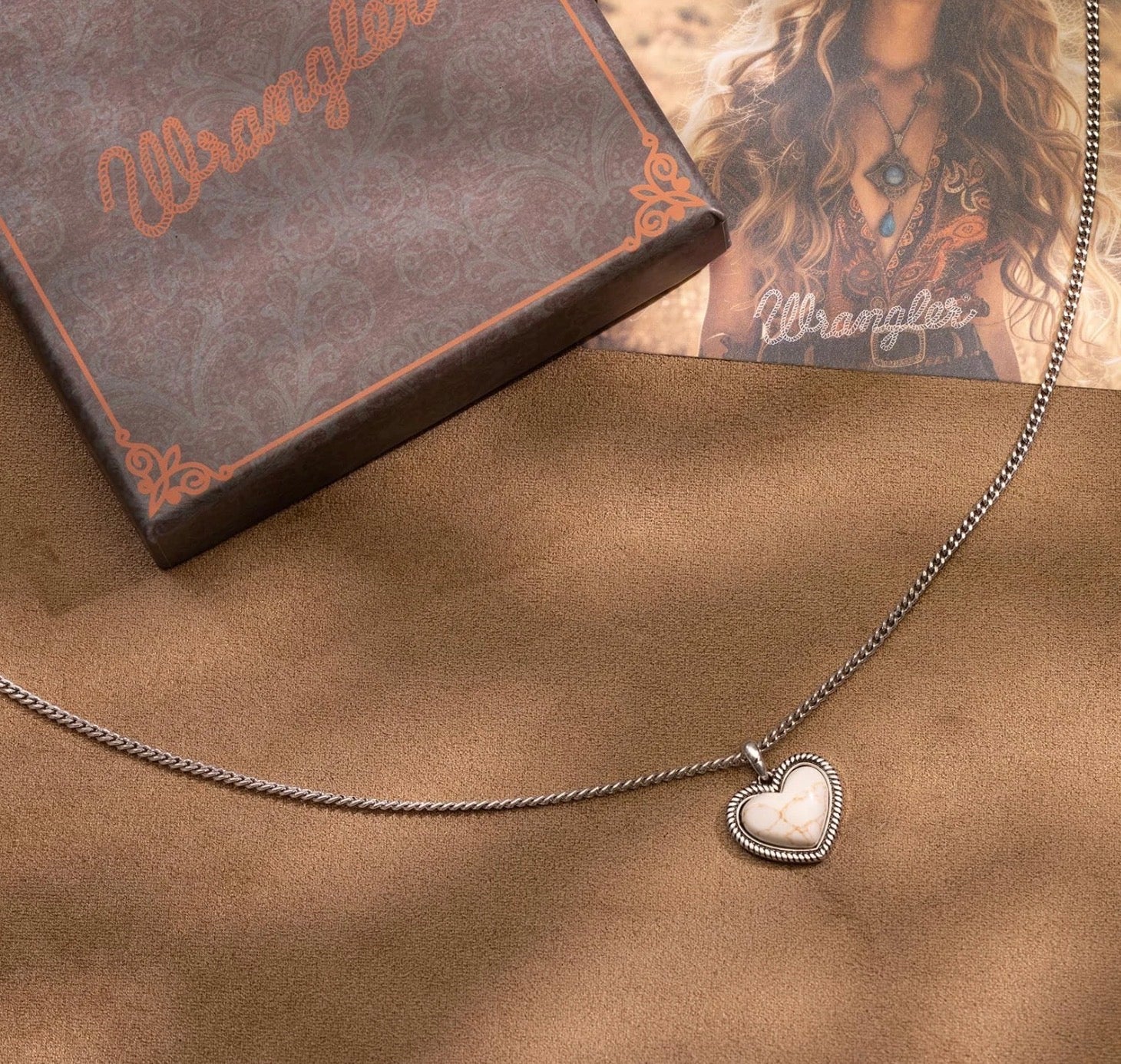 Wrangler Silver Heart Stone Necklace