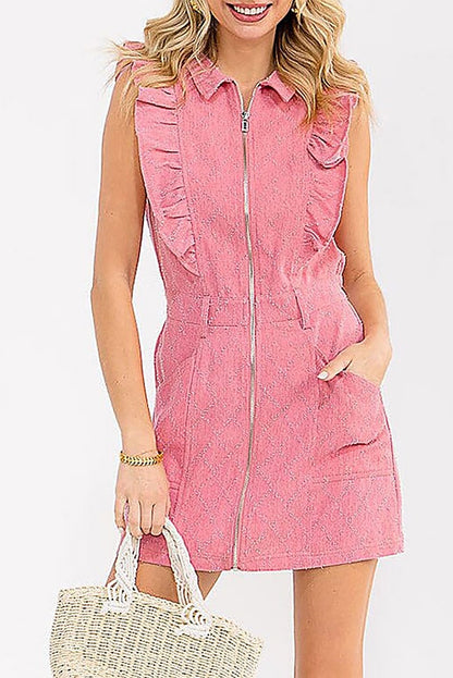 Front Pocket Zip Up Swiss Detail Pink Denim Skirt