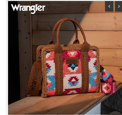 Wrangler Sherpa Southwestern Print Small Canvas Crossbody Tote