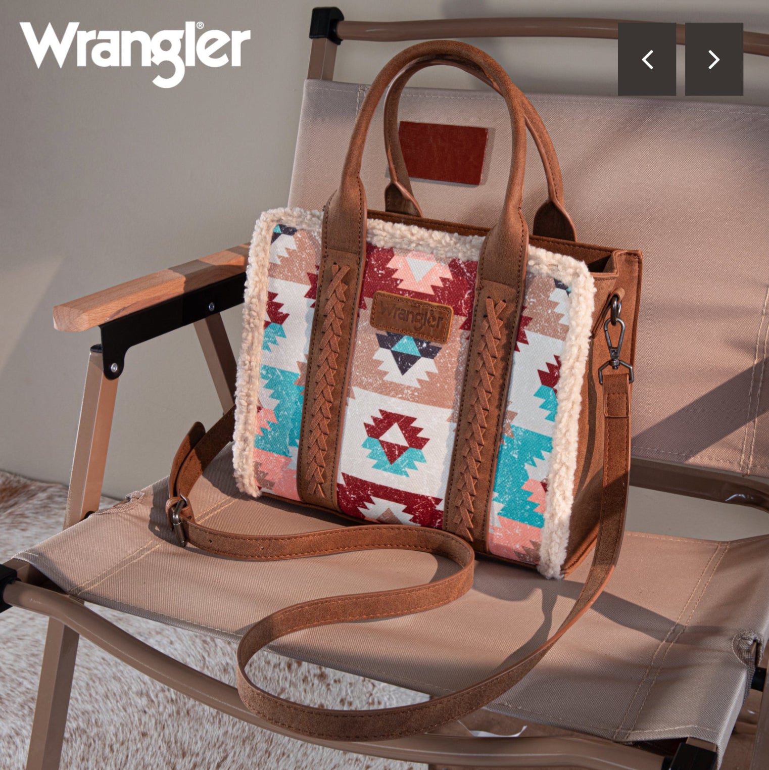 Wrangler Sherpa Southwestern Print Small Canvas Crossbody Tote