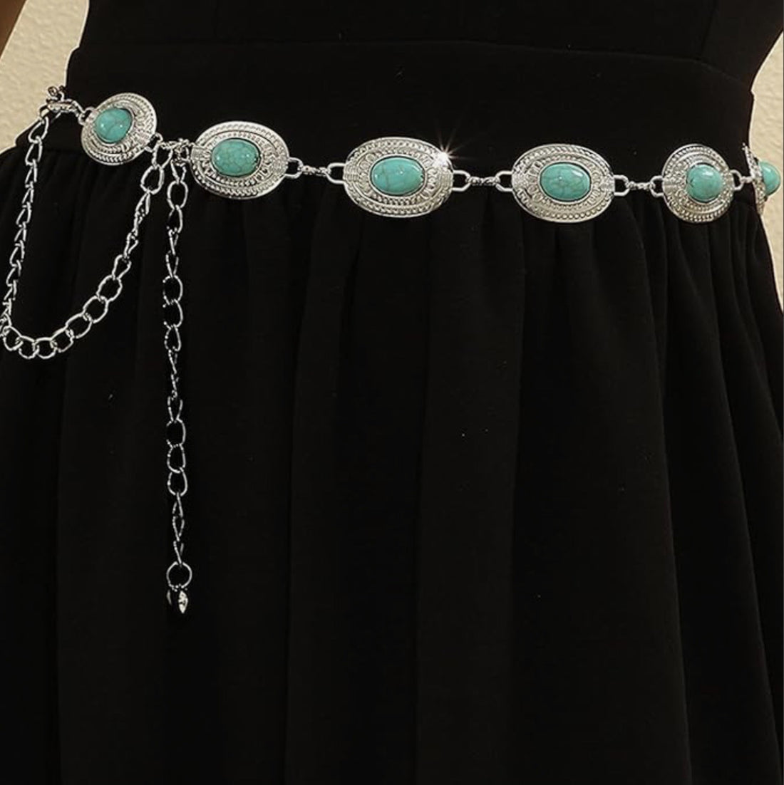 Turquoise Oval Concho Chain Belt