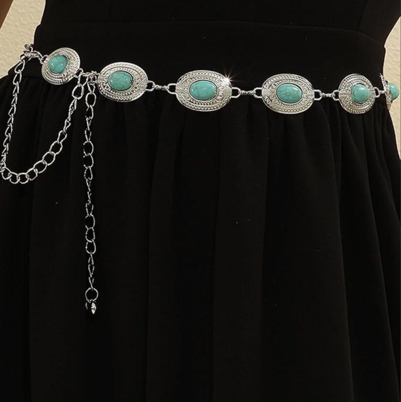 Turquoise Oval Concho Chain Belt