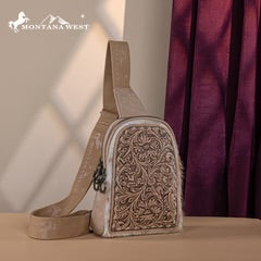 Montana West Floral Tooled Genuine Cowhide Hair On Trimmed Sling Bag