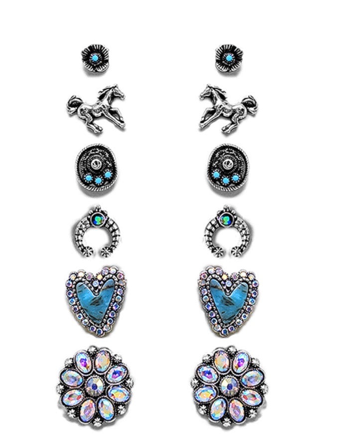 Iridescent Rhinestone 6 pc. Stud Earrings