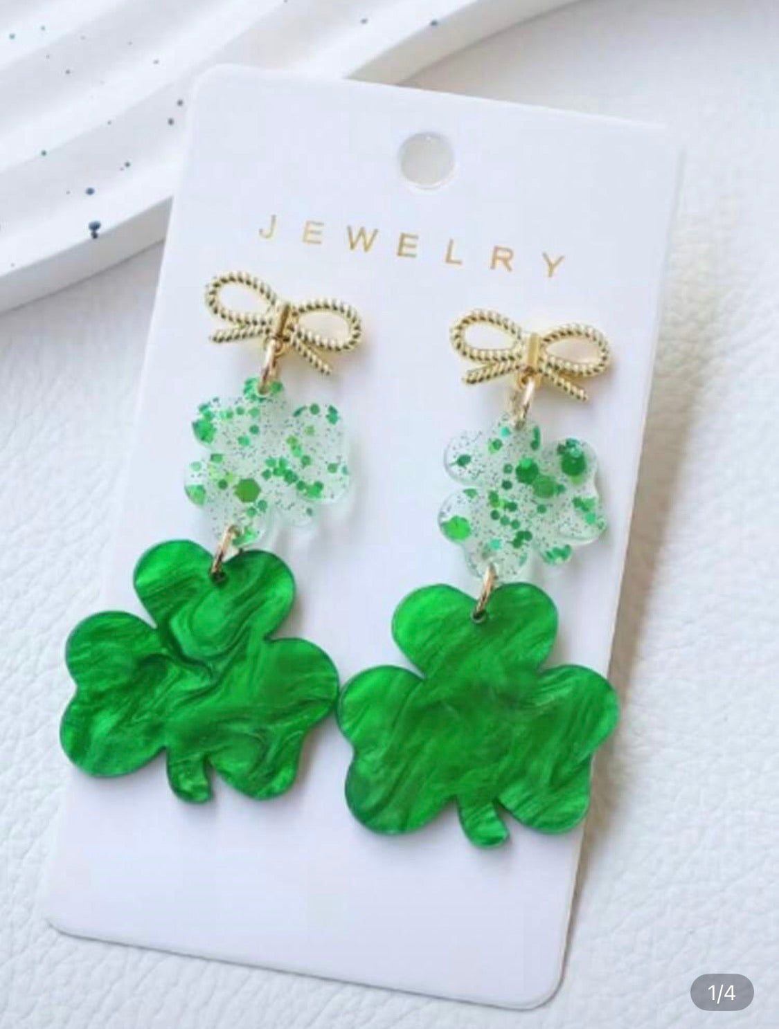 Acrylic Glitter 4 Leaf Clover Dangle Earrings