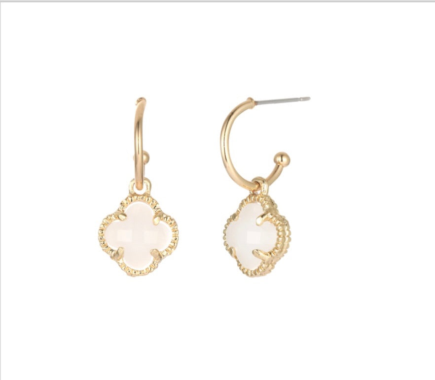 White Clover Pavè Hoop Dangle Earrings