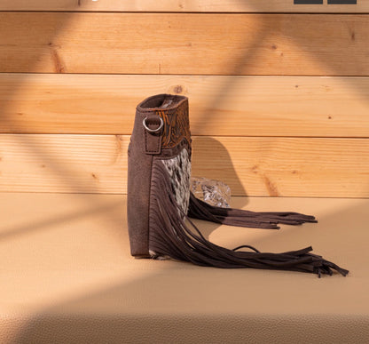 Trinity Ranch Floral Tooled Hair On Cowhide Crossbody