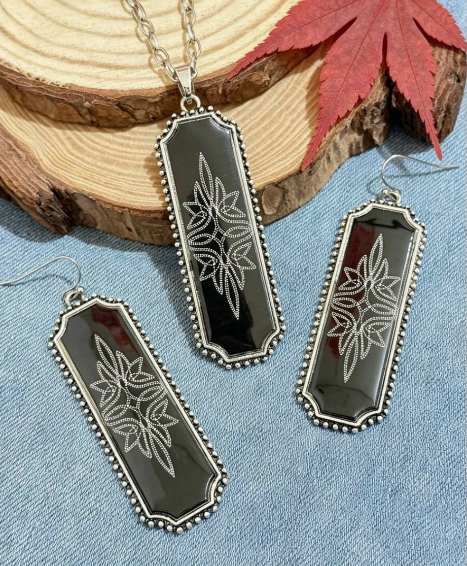 American Bohemian Style Rectangular Plate Necklace and Earring Set