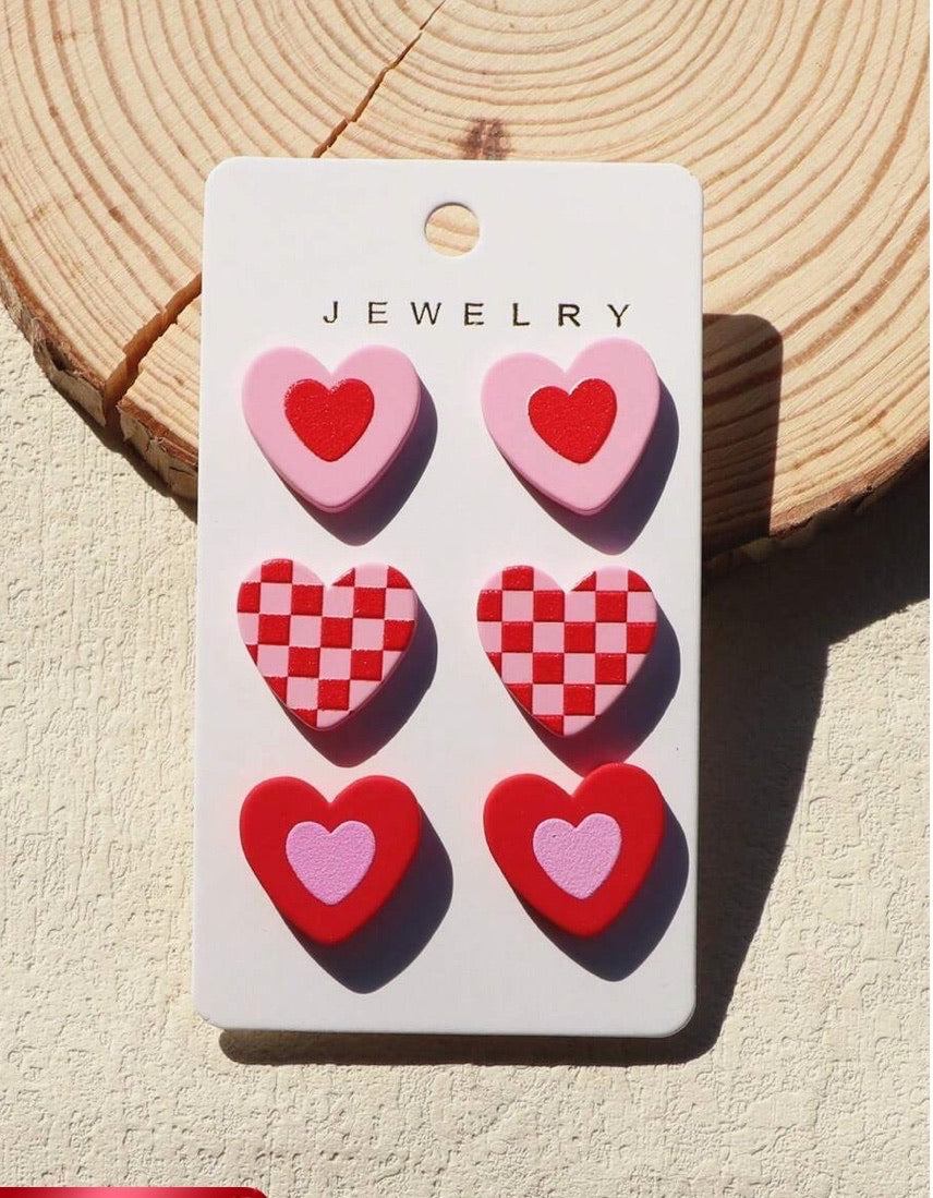 3 pc. Acrylic Heart Stud Earrings