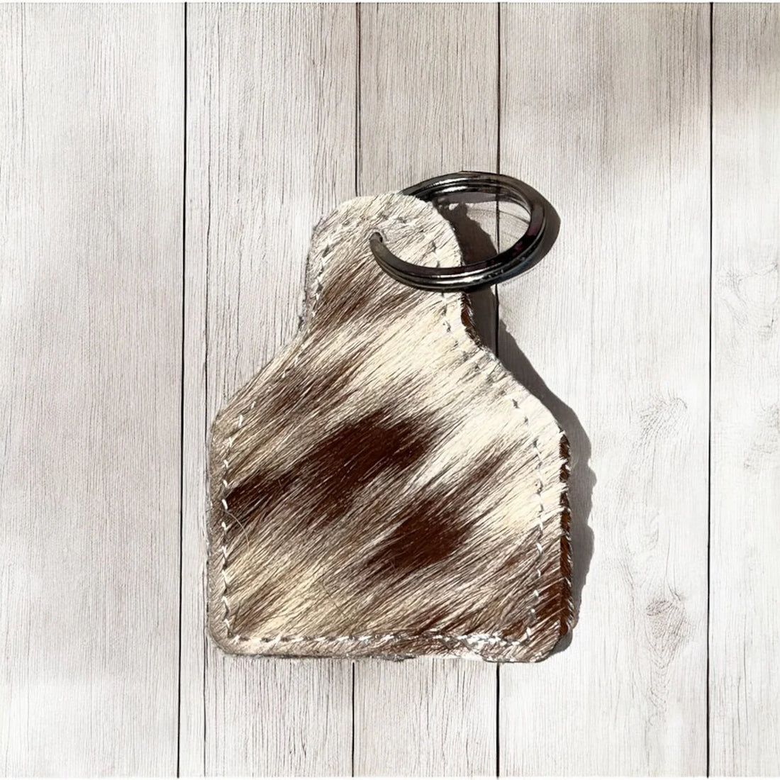 Rustic Leather &amp; Cowhide Keychain