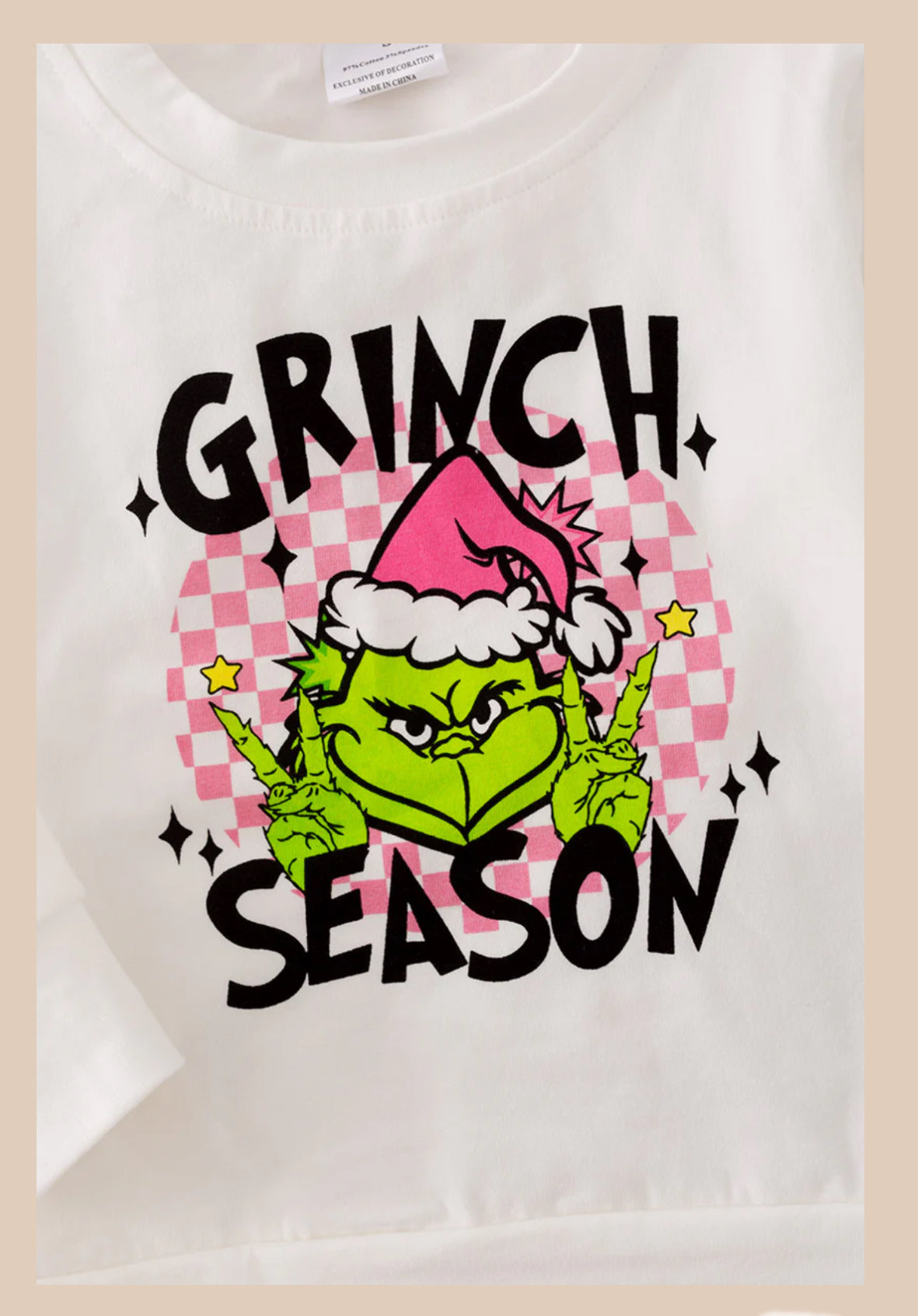 White Grinch Season Sweatshirt And Pink Velvety Flared Bottom