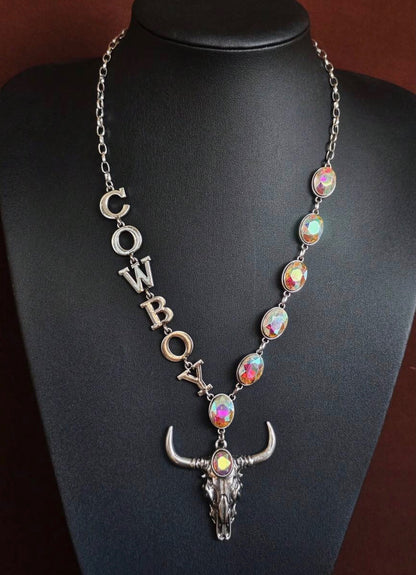 Cowboy Skull Pendant Necklace