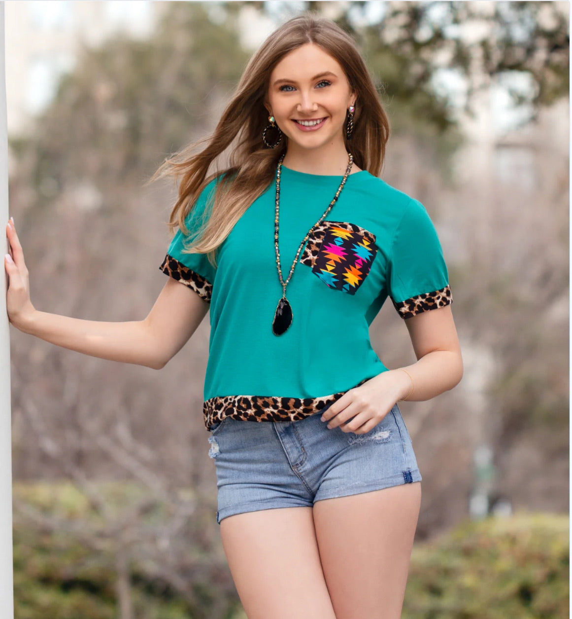 Aztec and Leopard Print Top