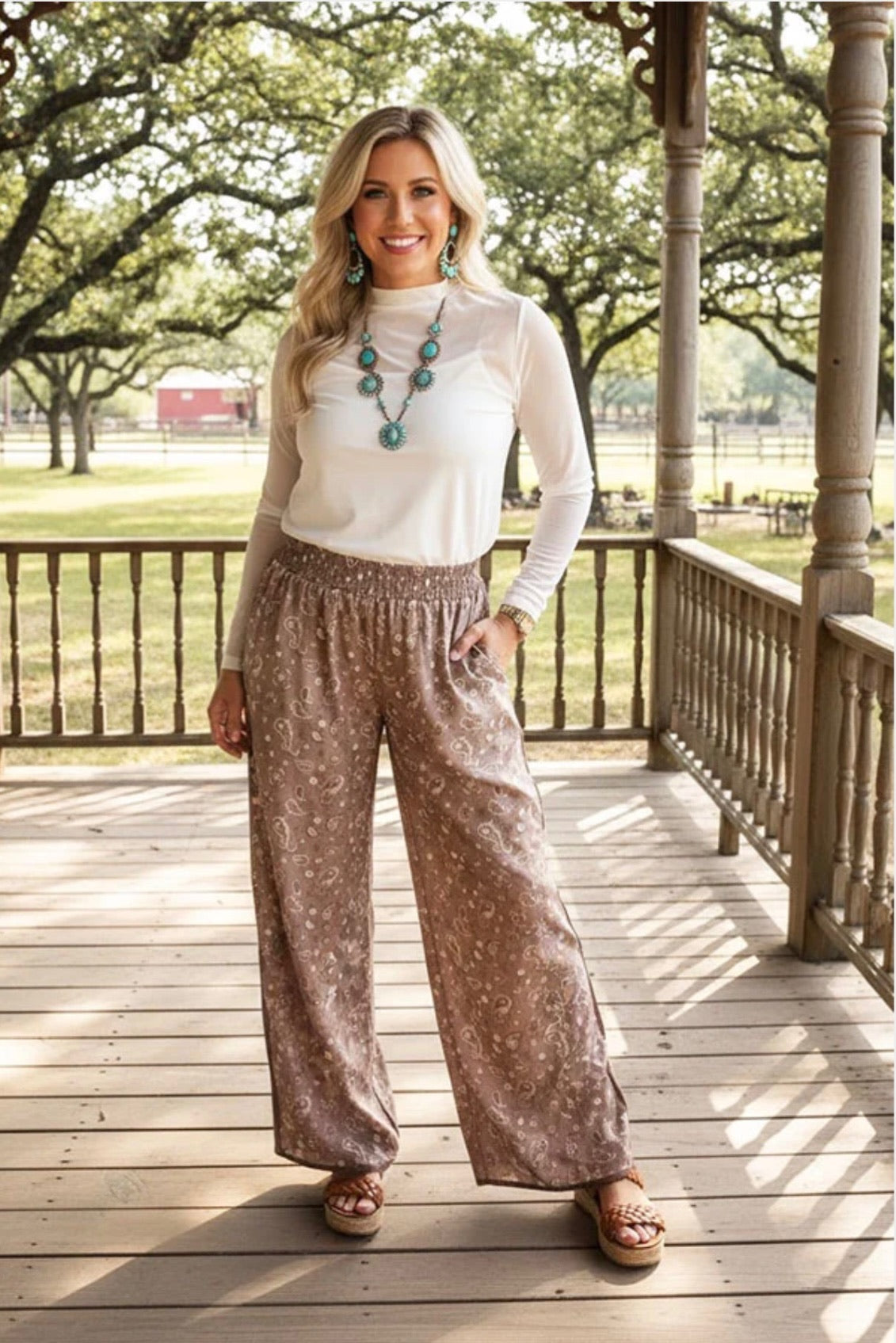 Western Paisley Wide Leg Boutique Pants