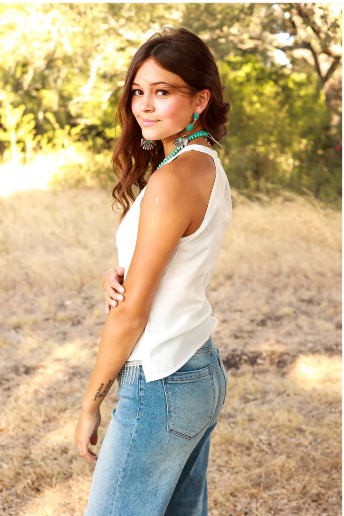 Simply Perfect White Top with Rhinestone Fringe
