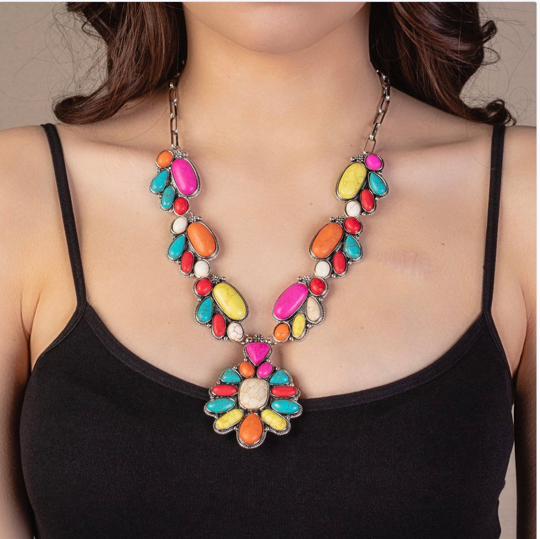 Chunky Multiple Color Squash Blossom Necklace