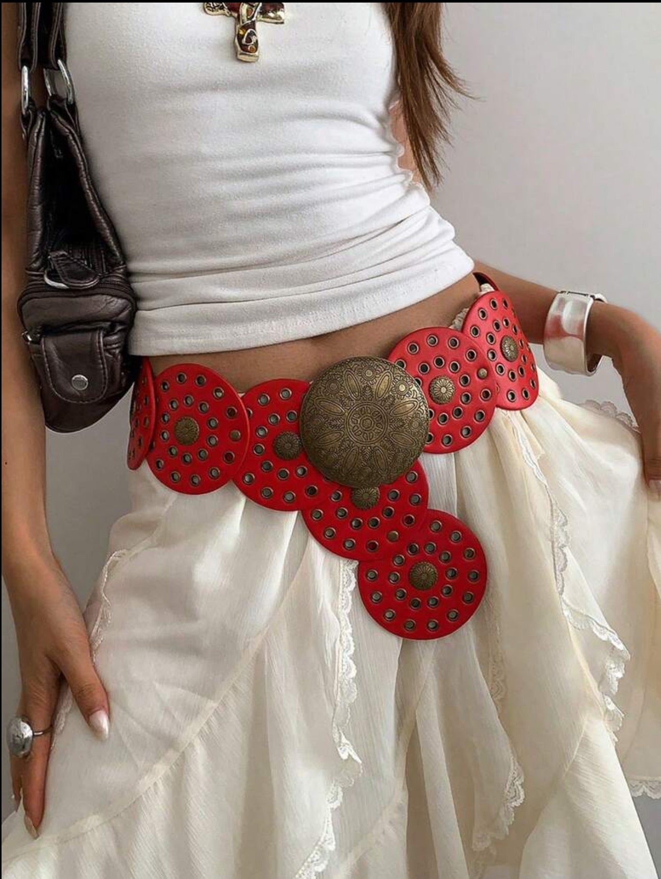 Wide Disc Leather Rivet Belt