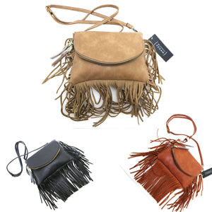 Faux Leather Zip Around Fringe Purse