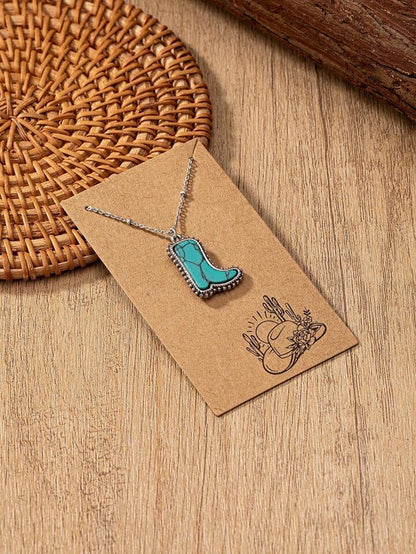 Silver Chain Necklace with Turquoise Boot Pendant