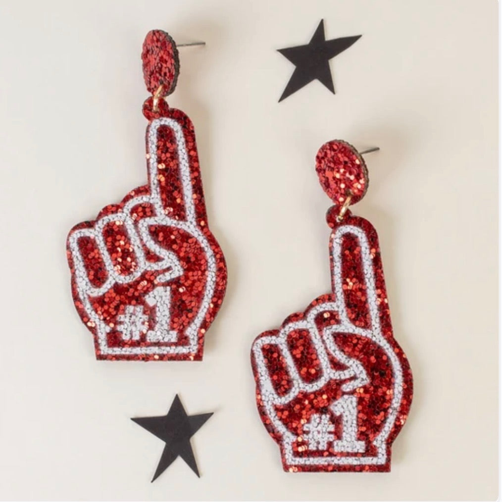 Number 1 Hand Fan Sparkle Earrings