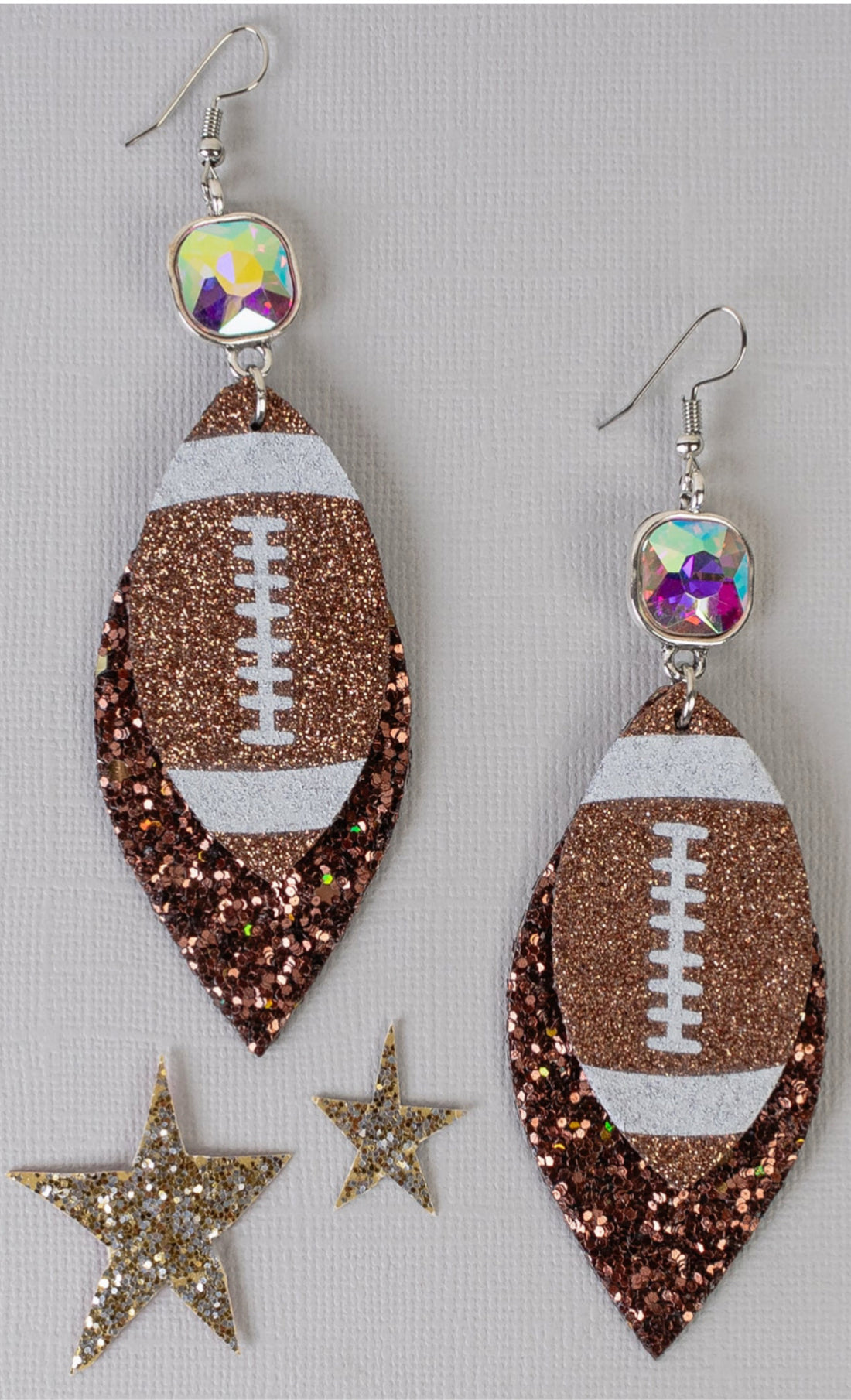 Football Earrings With Glitter and Crystal Accents