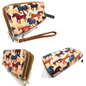 Western Style Double Zipper Wallet with Wrist Strap