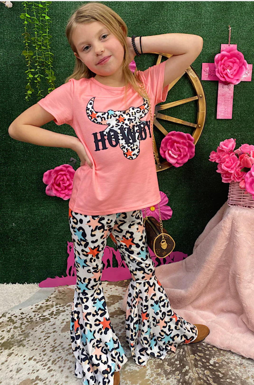 “Howdy” Leopard and Star Tee with Matching Bellbottoms